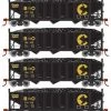 Athearn 15155 HO Scale 40' 3 Bay Ribbed Hopper With Load Chessie System B&O 4 Pack #2