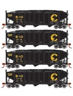 Athearn 15155 HO Scale 40' 3 Bay Ribbed Hopper With Load Chessie System B&O 4 Pack #2