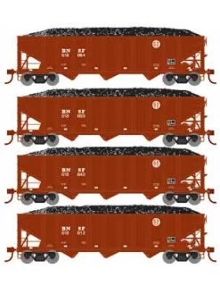Athearn 15158 HO Scale 40' 3 Bay Ribbed Hopper With Load BNSF 4 Pack #2