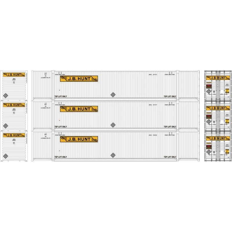 Athearn 17754 N Scale 53' CIMC Intermodal Container JB Hunt #1 3-Pack 3 Athearn 17754 N Scale 53' CIMC Intermodal Container JB Hunt #1 3-Pack