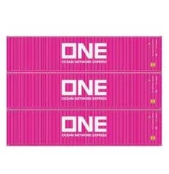 Athearn 27038 HO Scale 40' High Cube Container Ocean Network Express ONE 3 Pack