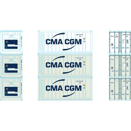 Athearn 28883 HO Scale 20' Intermodal Reefer Container CMA CGM CGMU 3-Pack 3 Athearn 28883 HO Scale 20' Intermodal Reefer Container CMA CGM CGMU 3-Pack