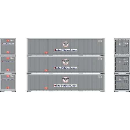 Athearn 63389 HO Scale 40' Smoooth Side Container United States Line USLU 3 Pack #1 4 Athearn 63389 HO Scale 40' Smoooth Side Container United States Line USLU 3 Pack #1 - Image 2
