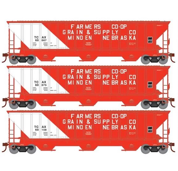 Athearn RTR 22278 HO Scale PS 4740 Covered Hopper Farmer's Co-op TCAX 3-Pack 3 Athearn RTR 22278 HO Scale PS 4740 Covered Hopper Farmer's Co-op TCAX 3-Pack