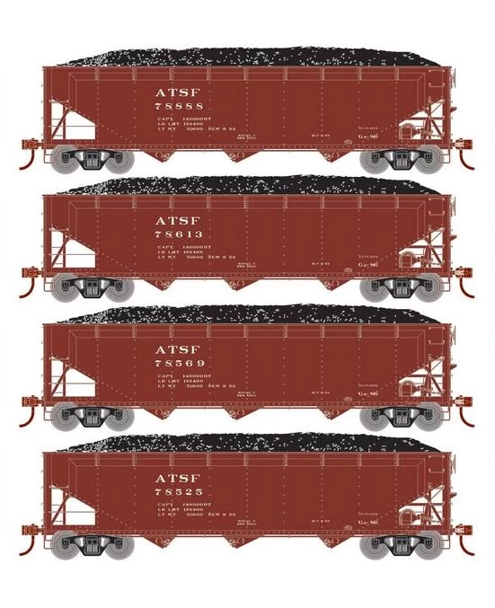 Athearn RTR 33078 HO Scale 40' Offset Coal Hopper W/Load Santa Fe ATSF 4-Pack #1 3 Athearn RTR 33078 HO Scale 40' Offset Coal Hopper W/Load Santa Fe ATSF 4-Pack #1
