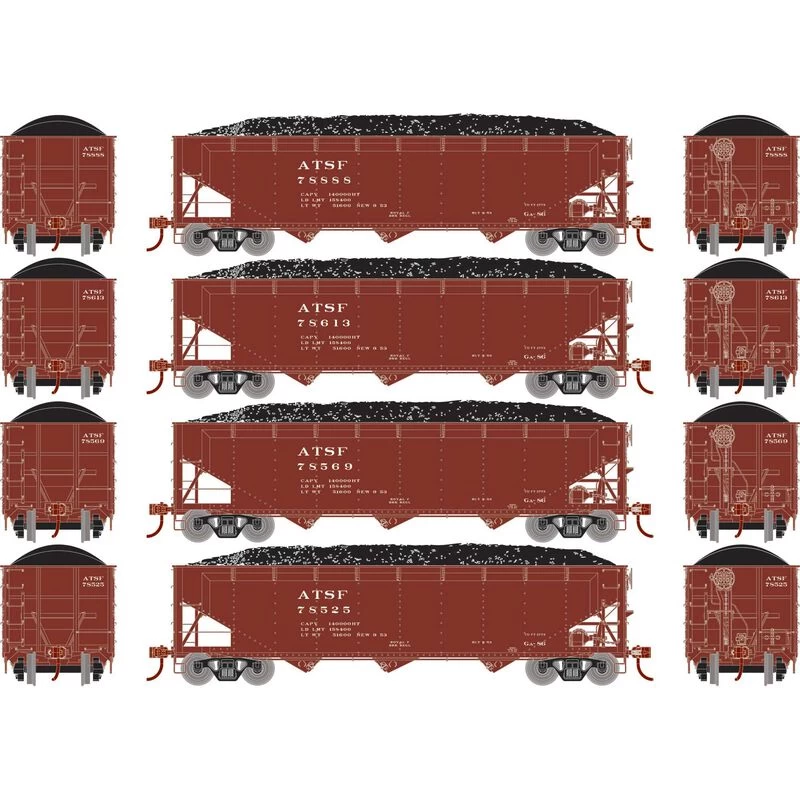 Athearn RTR 33078 HO Scale 40' Offset Coal Hopper W/Load Santa Fe ATSF 4-Pack #1 4 Athearn RTR 33078 HO Scale 40' Offset Coal Hopper W/Load Santa Fe ATSF 4-Pack #1 - Image 2