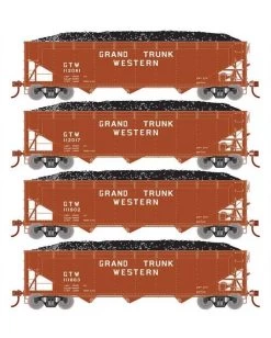 Athearn RTR 33088 HO Scale 40' Offset Coal Hopper W/Load Grand Trunk Western GTW 4-Pack #2