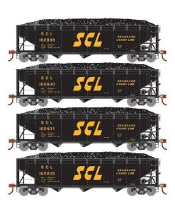 Athearn RTR 33091 HO Scale 40' Offset Coal Hopper W/Load Seaboard Coast Line SCL 4-Pack #2