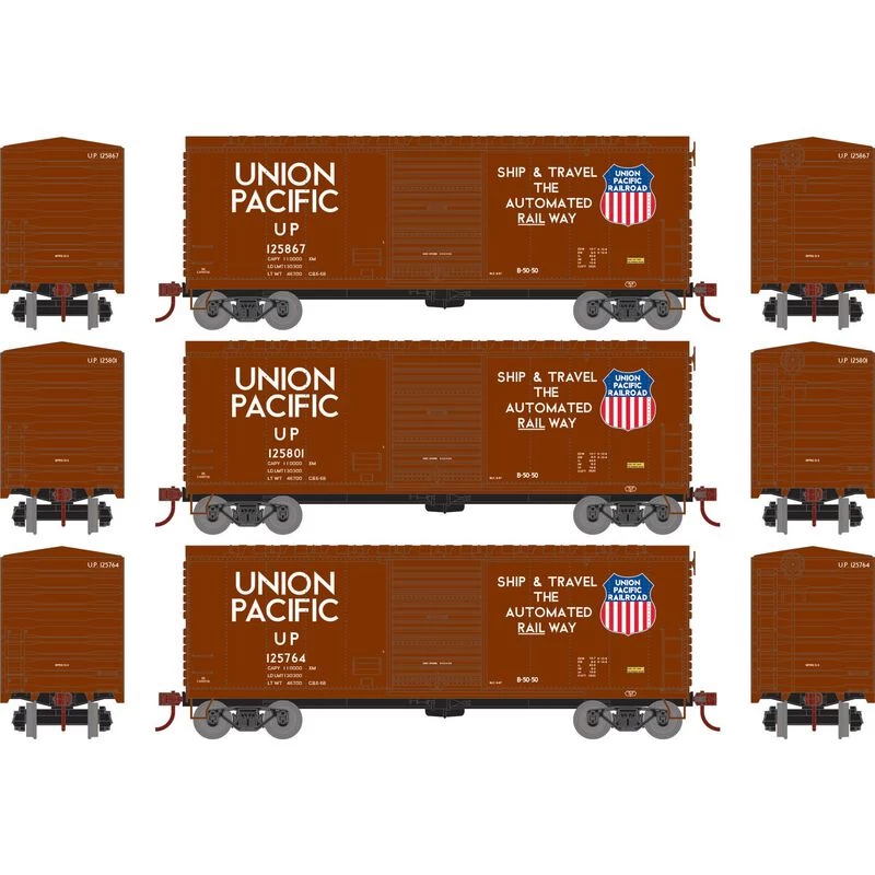 Athearn RTR 67962 HO Scale 40' Modernized Boxcar Union Pacific UP 3 Pack 4 Athearn RTR 67962 HO Scale 40' Modernized Boxcar Union Pacific UP 3 Pack - Image 2