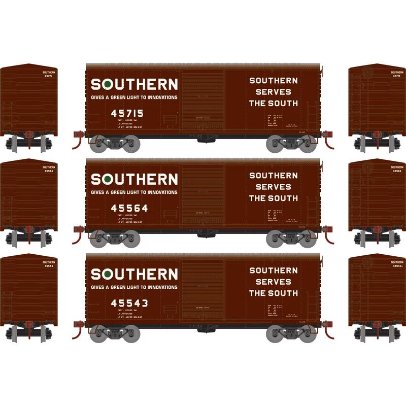 Athearn RTR 67971 HO Scale 40' Modernized Boxcar Southern SOU 3 Pack 4 Athearn RTR 67971 HO Scale 40' Modernized Boxcar Southern SOU 3 Pack - Image 2